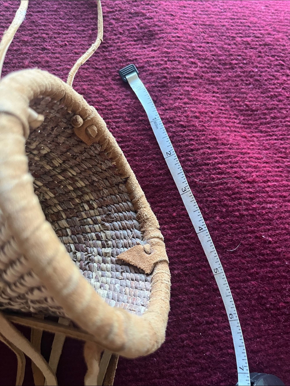 Apache burden basket - leather and metal dangle - Picture 6 of 10
